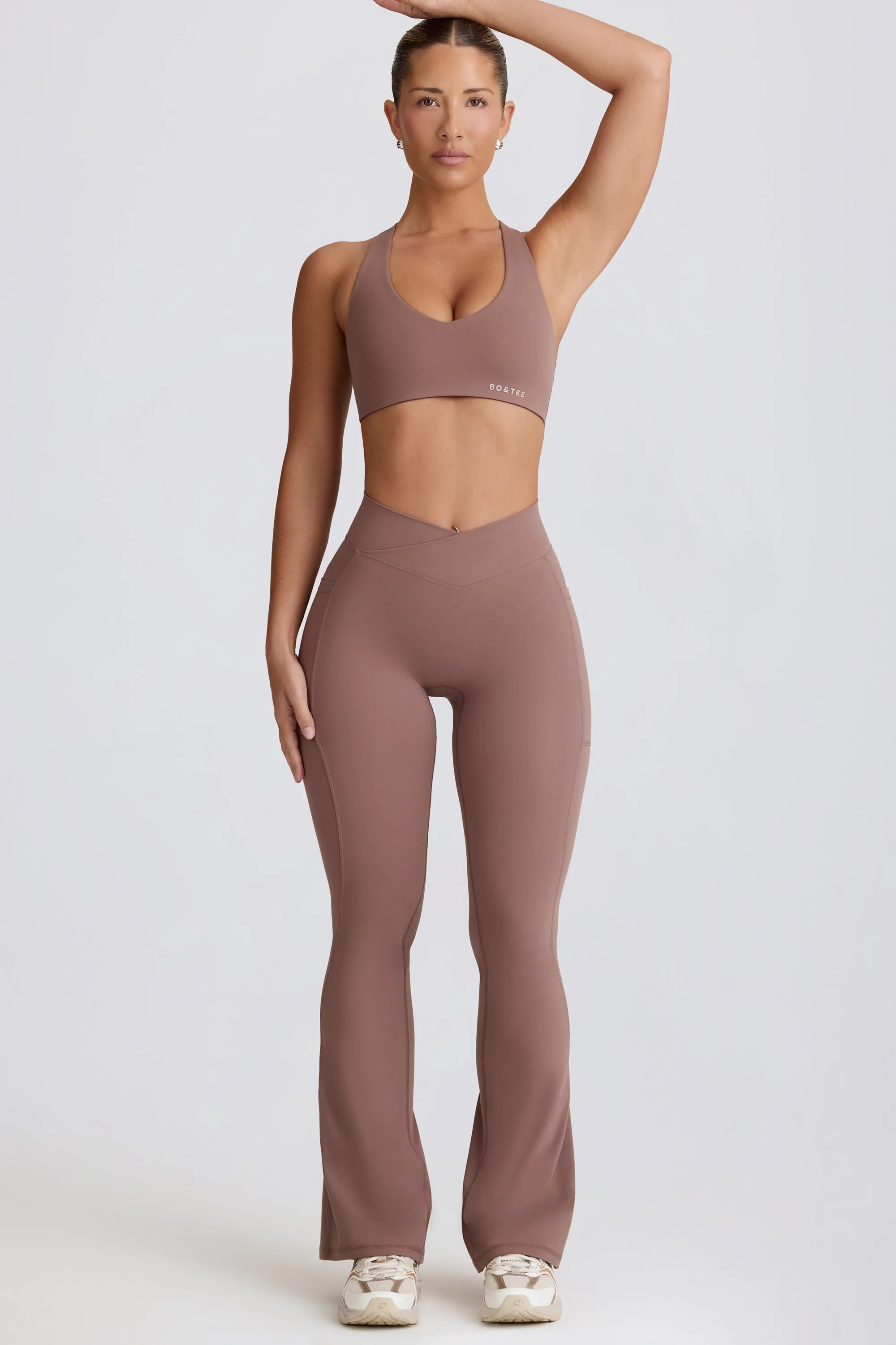 Soft Active Crossover Flared Trousers in Mocha