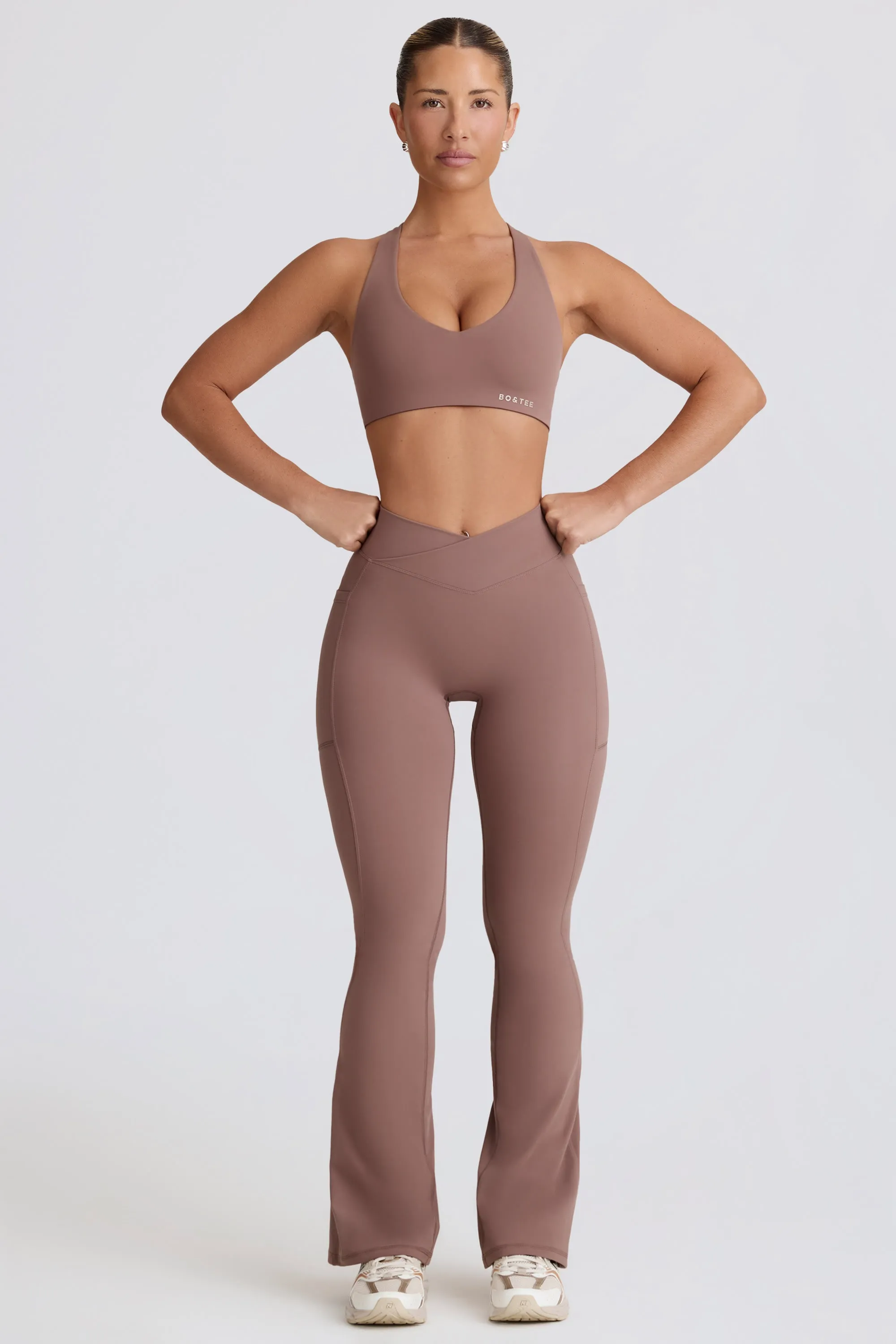 Soft Active Crossover Flared Trousers in Mocha