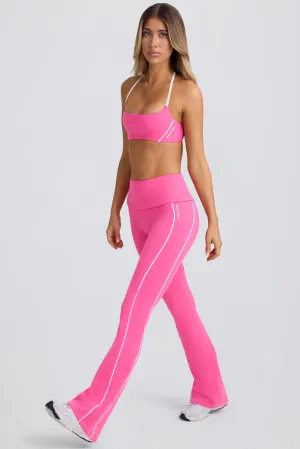 Soft Active Foldover Flared Trousers in Bubblegum Pink