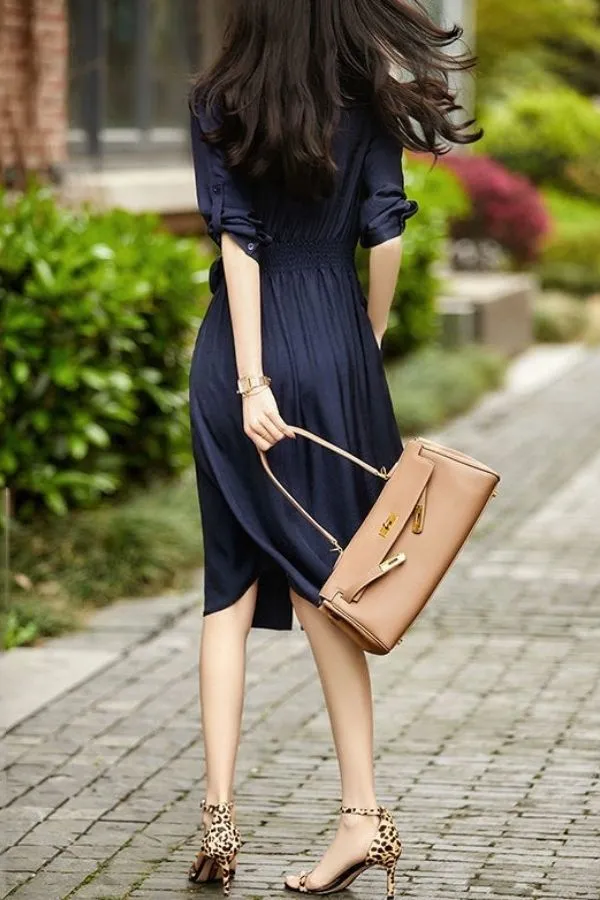 solid Color Waisted French Dress