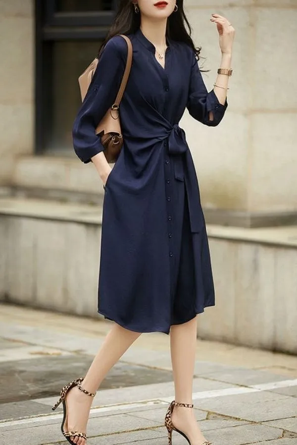 solid Color Waisted French Dress