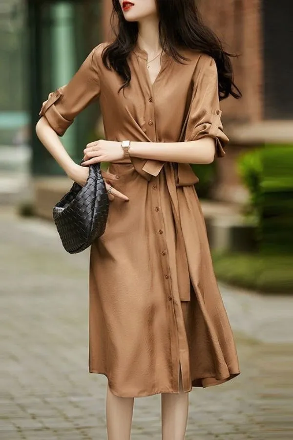 solid Color Waisted French Dress