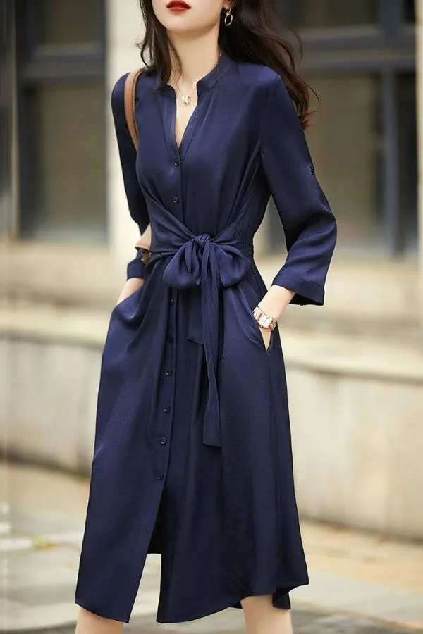 solid Color Waisted French Dress