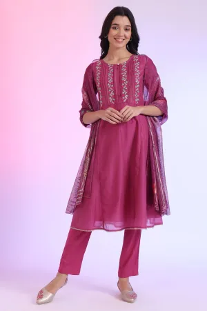 Solid Sequins Pure Cotton Anarkali Kurta & Palazzos with Dupatta Set