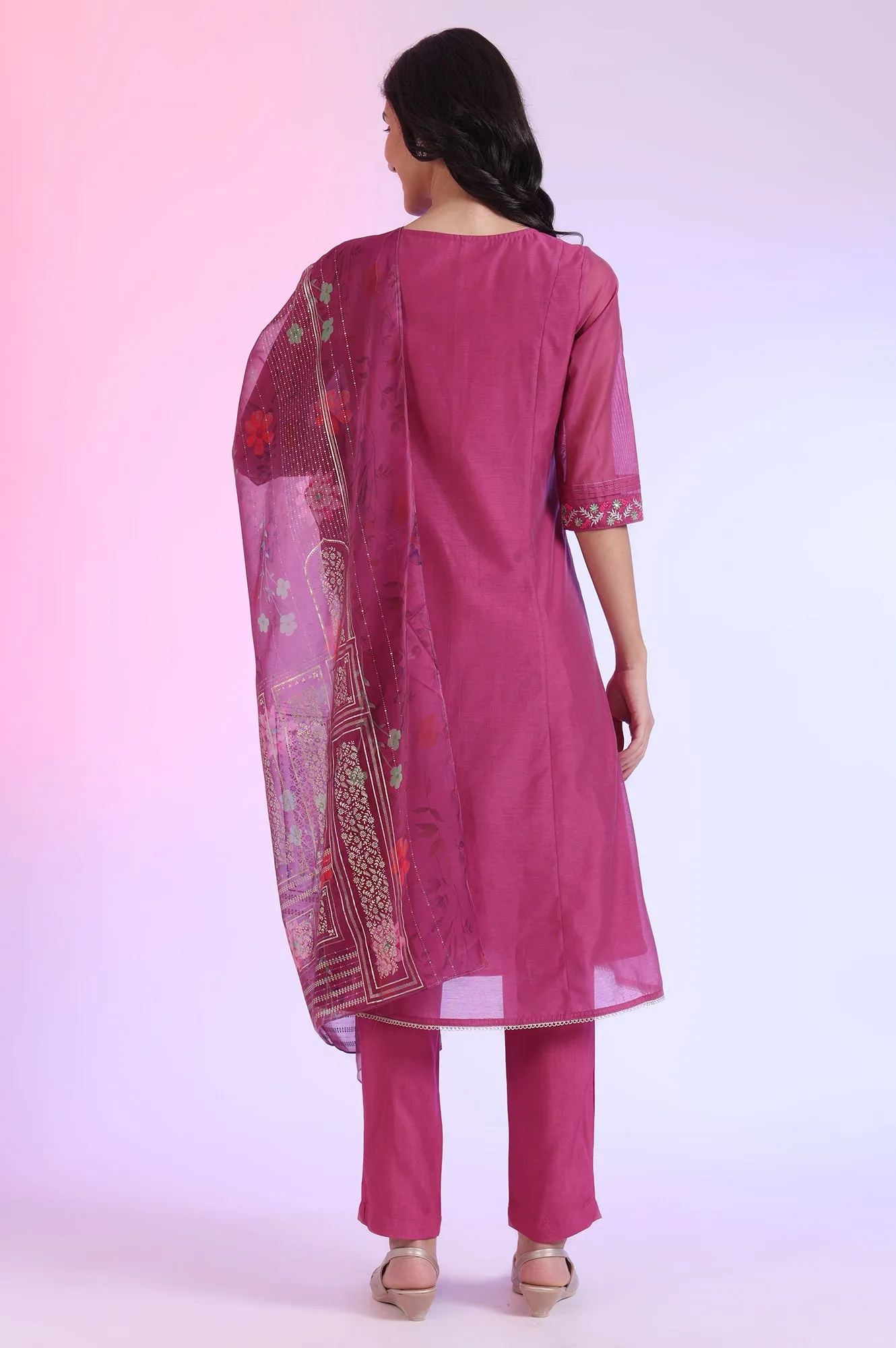 Solid Sequins Pure Cotton Anarkali Kurta & Palazzos with Dupatta Set