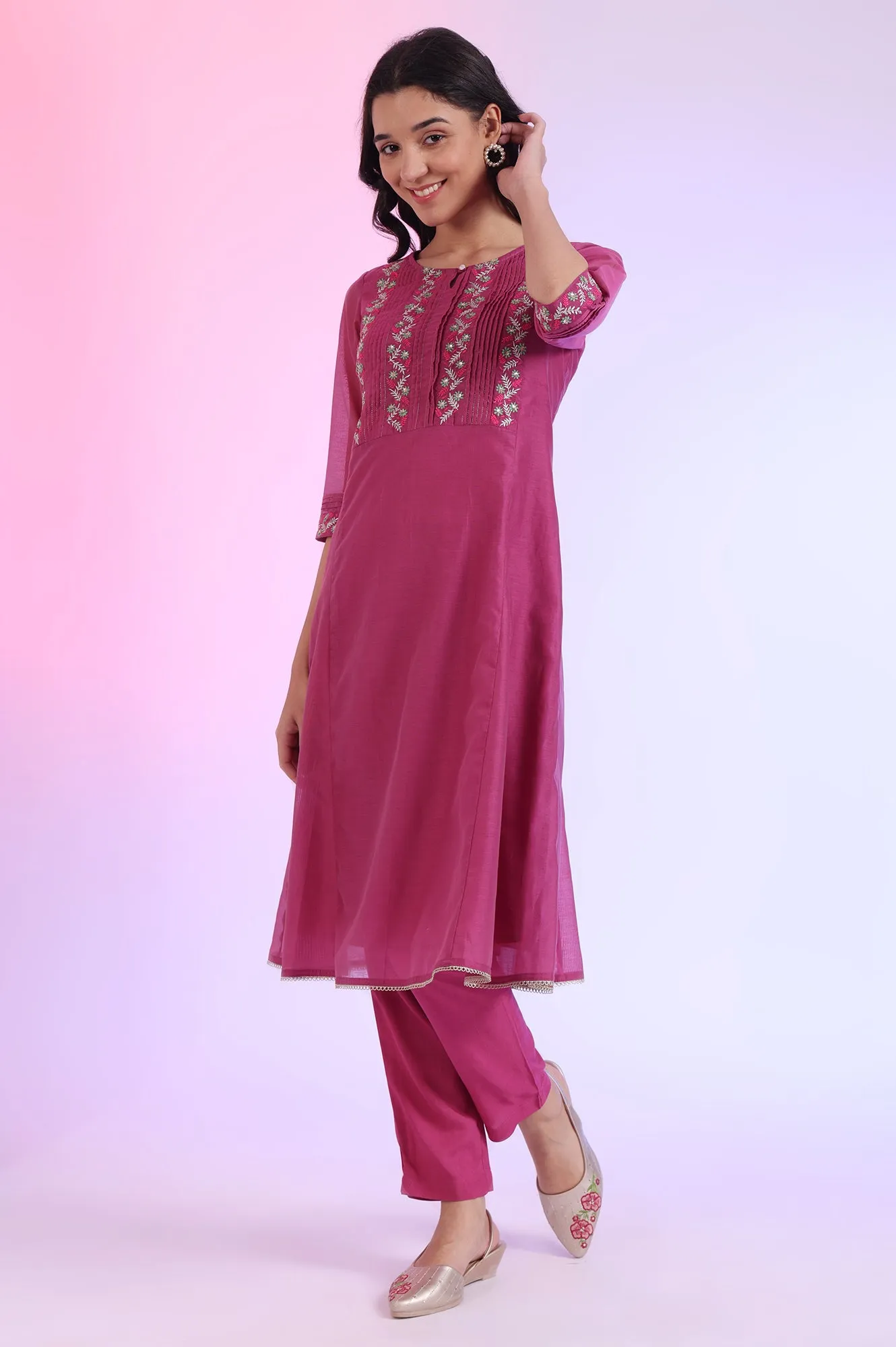 Solid Sequins Pure Cotton Anarkali Kurta & Palazzos with Dupatta Set