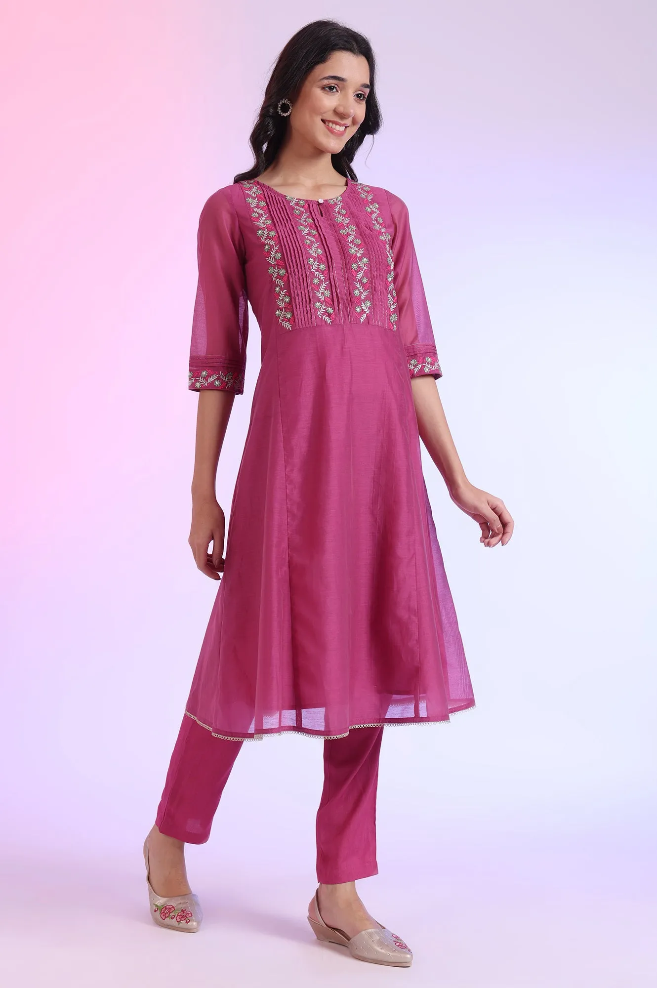 Solid Sequins Pure Cotton Anarkali Kurta & Palazzos with Dupatta Set