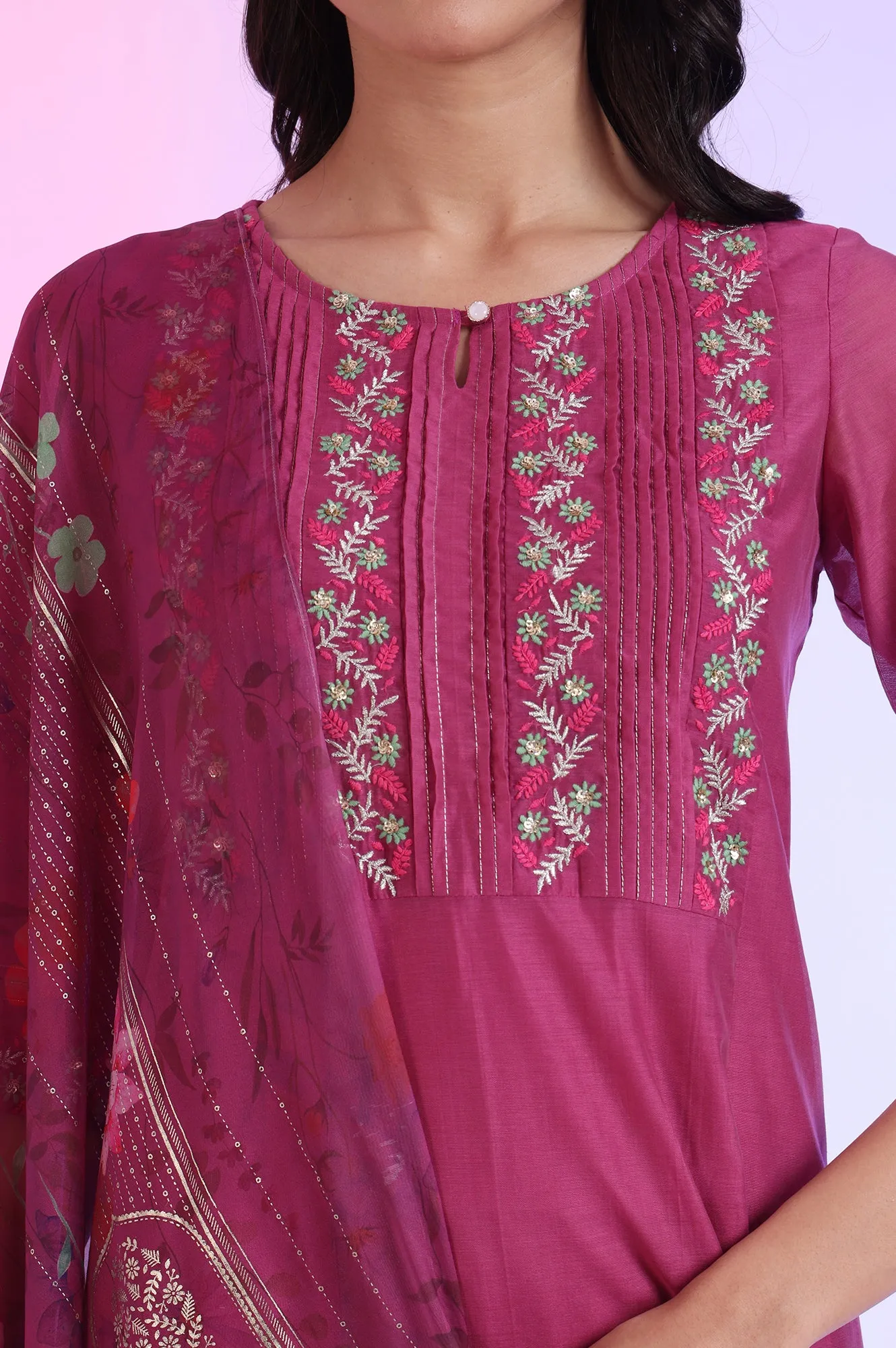 Solid Sequins Pure Cotton Anarkali Kurta & Palazzos with Dupatta Set