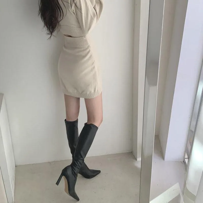 Spring and Autumn Backpack Hip Skirt Slimming Knit Bottoming Shirt Sexy Slim Female Dress