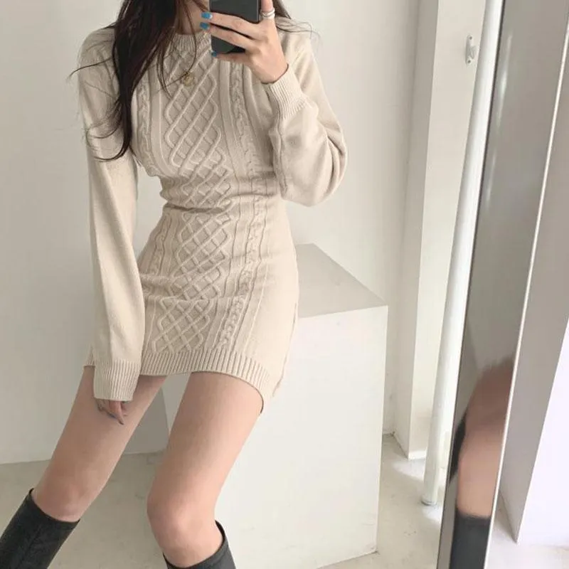 Spring and Autumn Backpack Hip Skirt Slimming Knit Bottoming Shirt Sexy Slim Female Dress