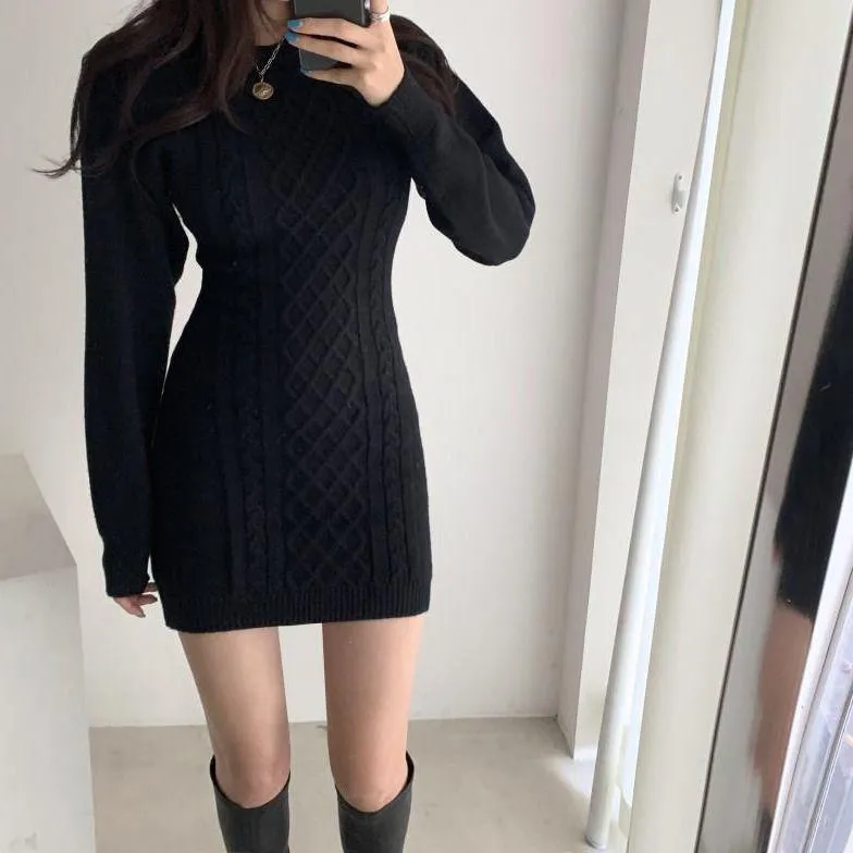 Spring and Autumn Backpack Hip Skirt Slimming Knit Bottoming Shirt Sexy Slim Female Dress
