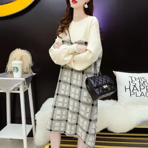 Spring and Autumn Dress French Niche Dress Fashion Knitted Loose Sweater Dress Casual Simple Women Sweater Dress