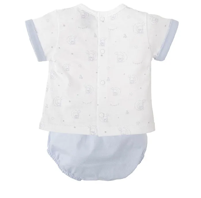 SS25 Babidu - Blue Teddy on Moon Print Top and Bloomer Set