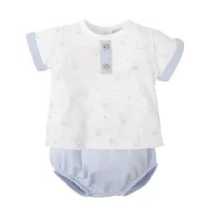 SS25 Babidu - Blue Teddy on Moon Print Top and Bloomer Set