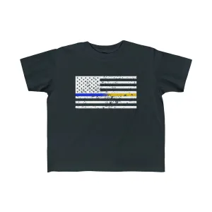 Standard Distressed Flag © Toddler Tee (Thin Blue / Gold Line Duo)