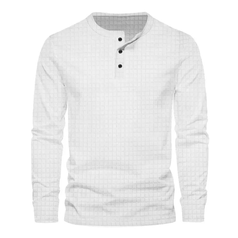 Stellar Atelier™️ | Casual Textured Plaid Slim Fit Long Sleeve Henley T-Shirt