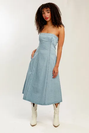 Strapless Denim Midi Dress