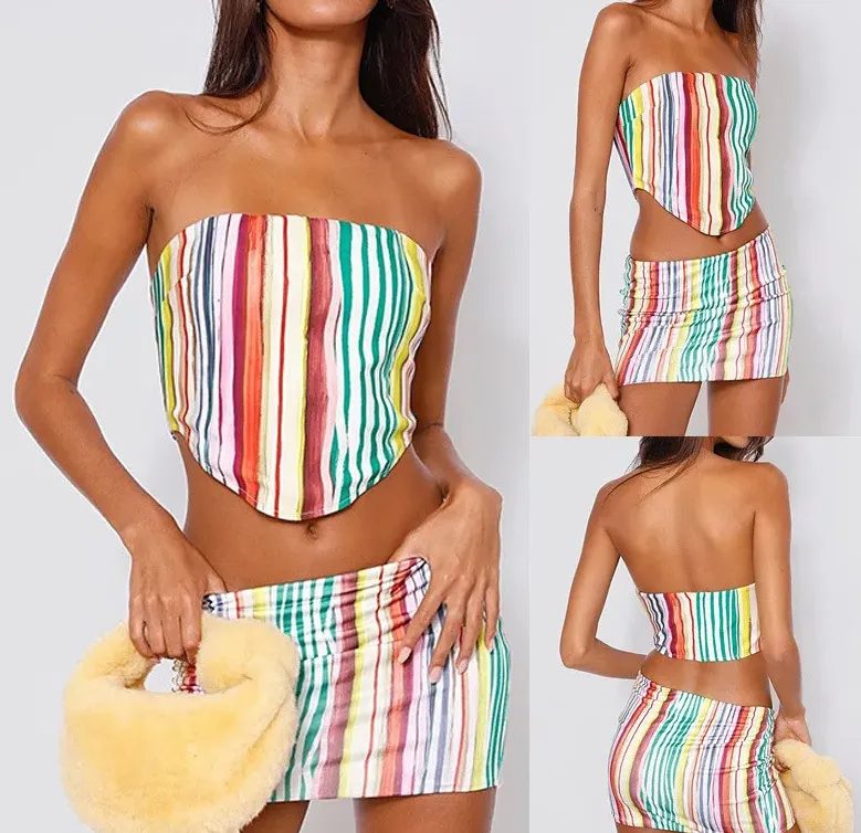 Stripe Crop Top & Short Skirt Set