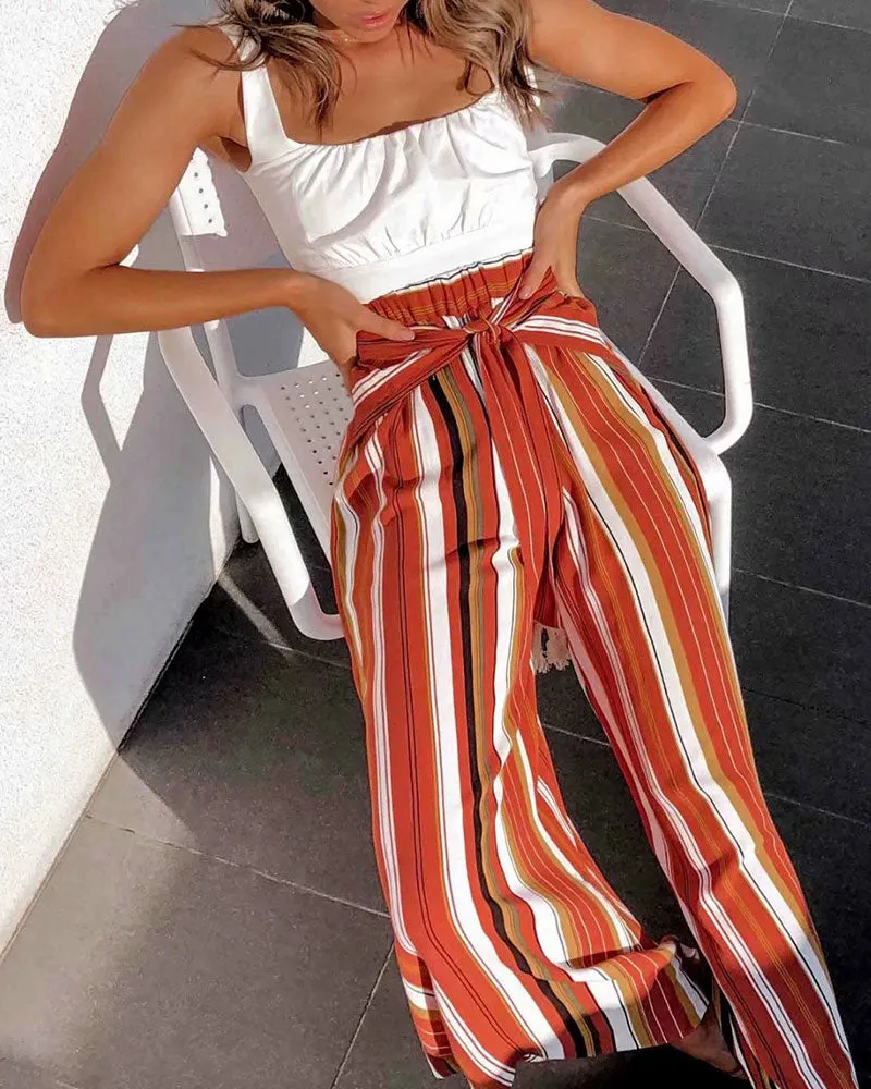 Striped Lace-up Loose Trousers Pants