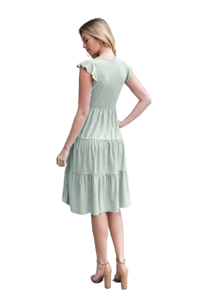 Swiss Dot Ruffle Cap Sleeve Tiered Dress Sage Light - Pack of 6