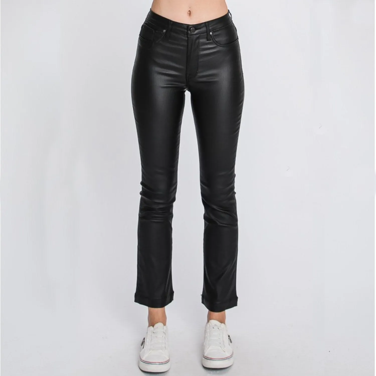 Sydney Stretch Black PU Cropped Pants