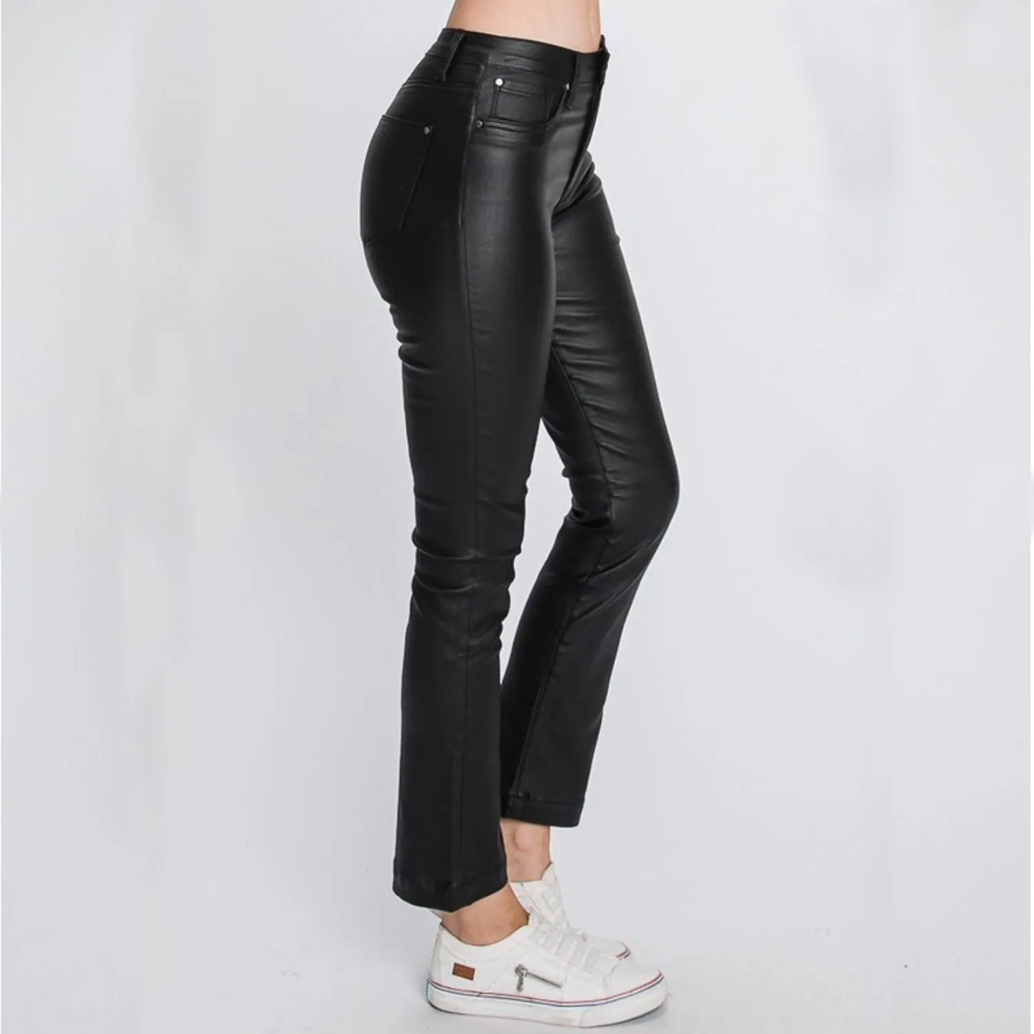 Sydney Stretch Black PU Cropped Pants