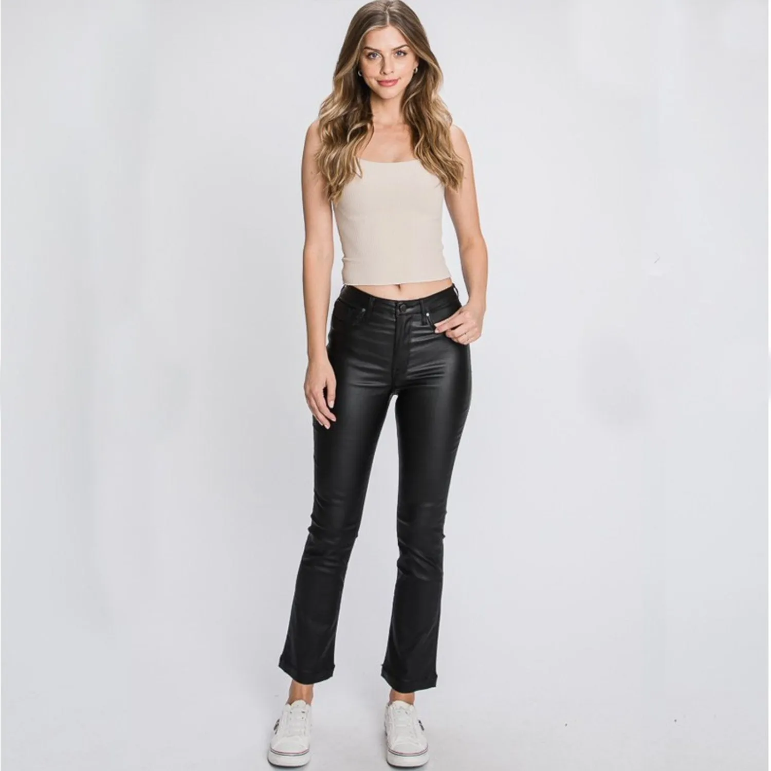 Sydney Stretch Black PU Cropped Pants