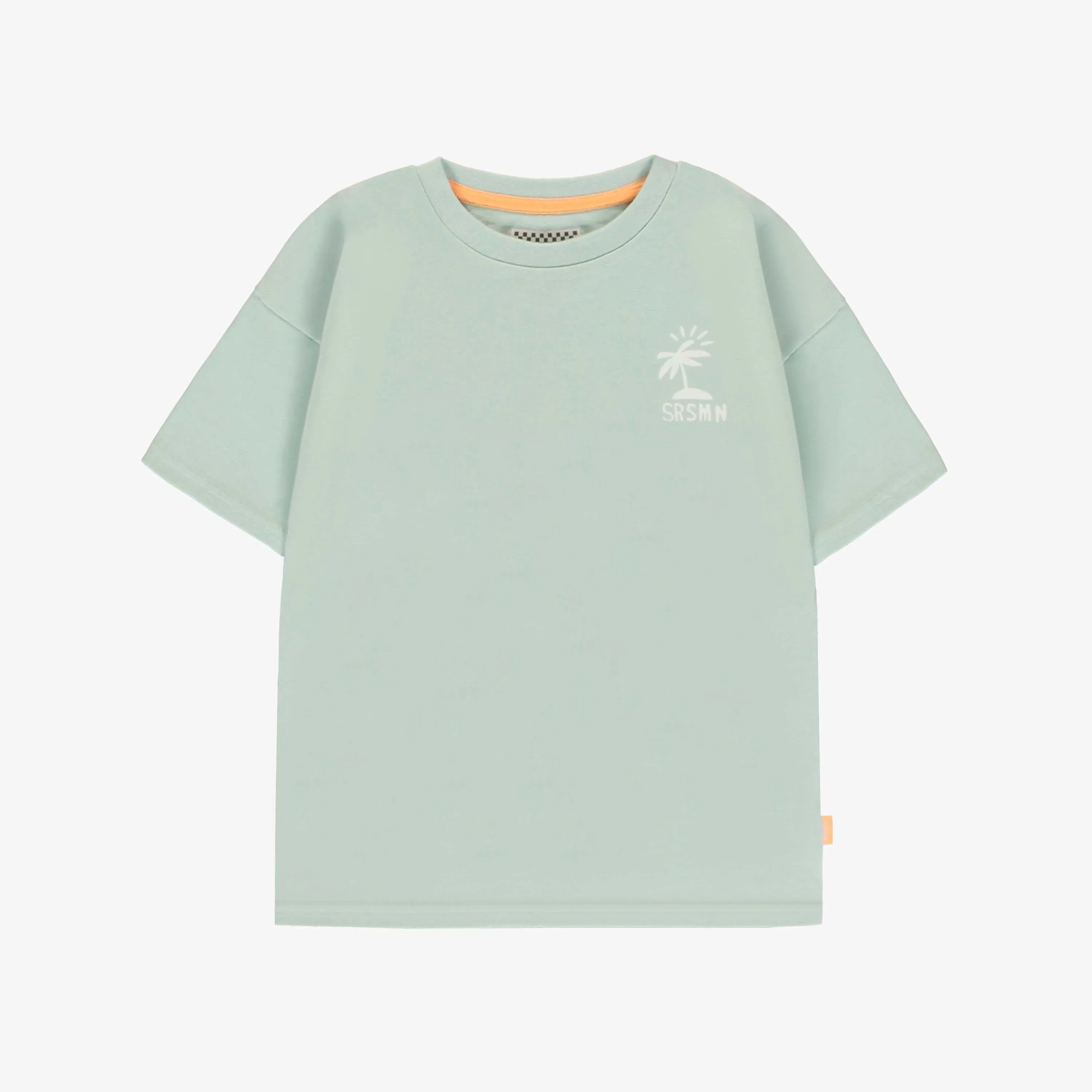 T-shirt à manches courtes vert sauge avec illustrations, enfant || Sage green short-sleeved t-shirt with illustrations, child