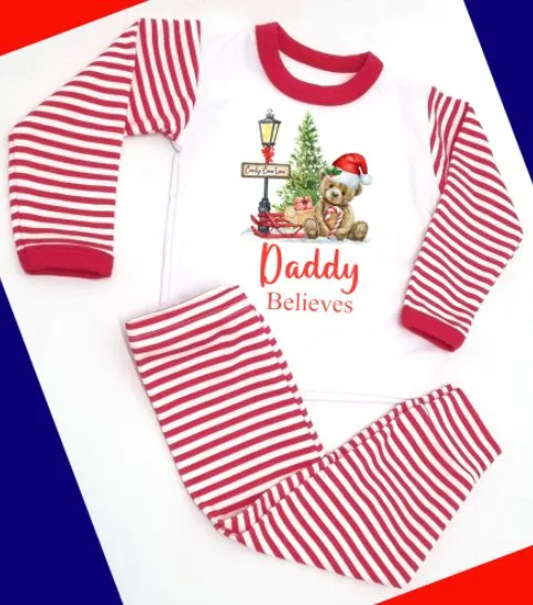 Teddybear Design Personalised Red Stripe Pyjamas