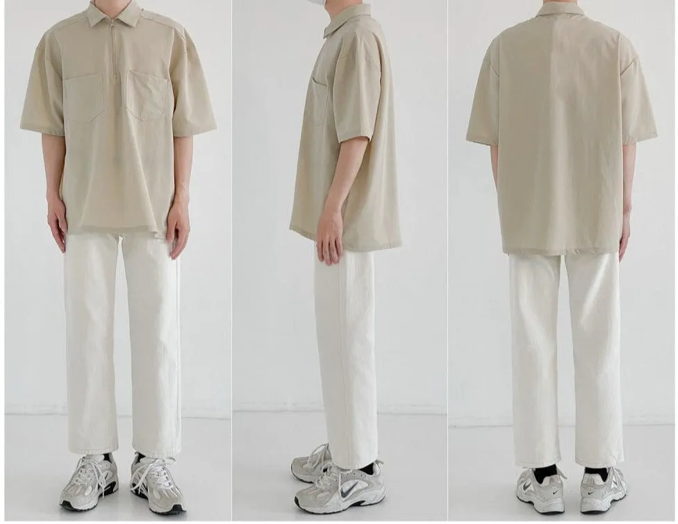 Thin Lapel Zipper Polo Shirt