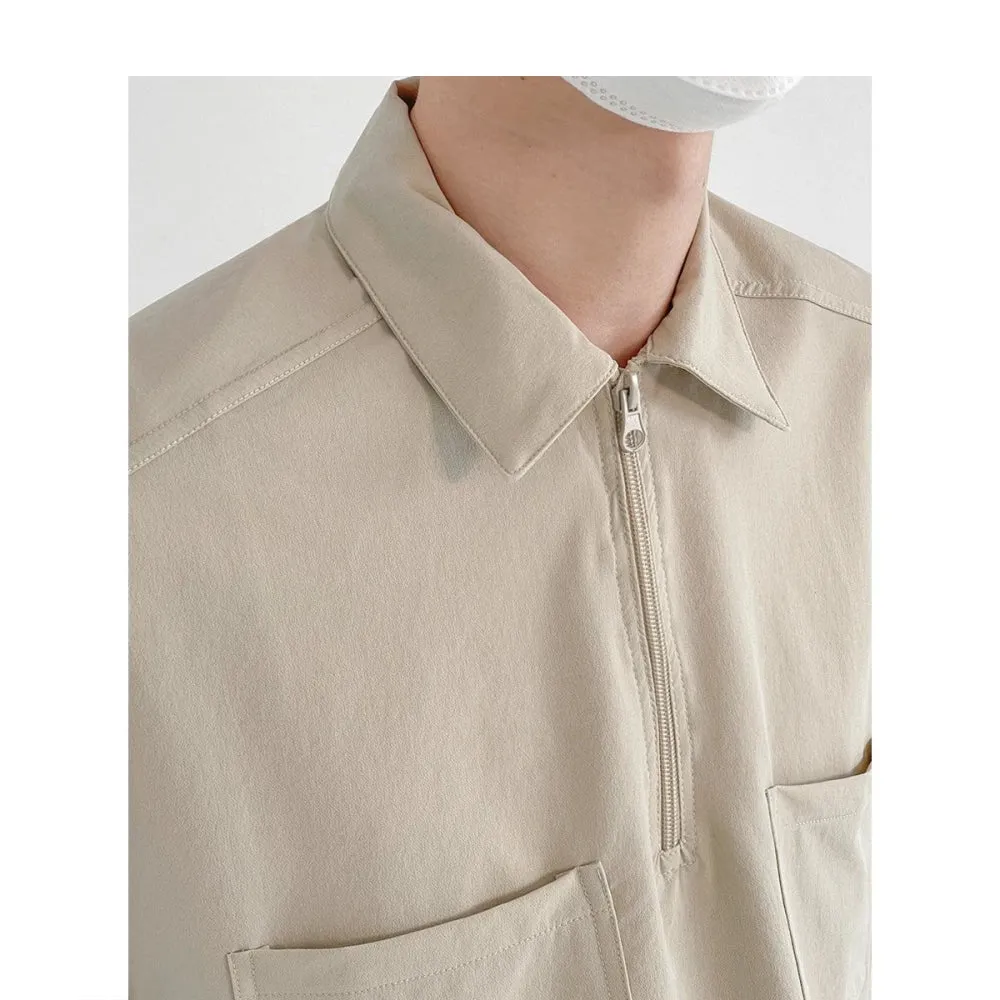 Thin Lapel Zipper Polo Shirt