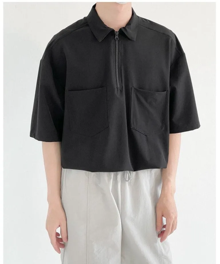Thin Lapel Zipper Polo Shirt