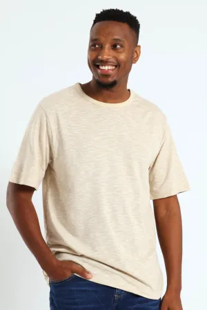 Thin Self Injection Slub Stripe Tee - Taupe