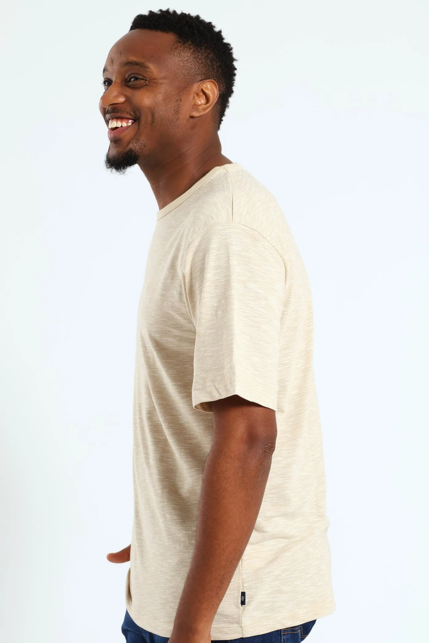 Thin Self Injection Slub Stripe Tee - Taupe