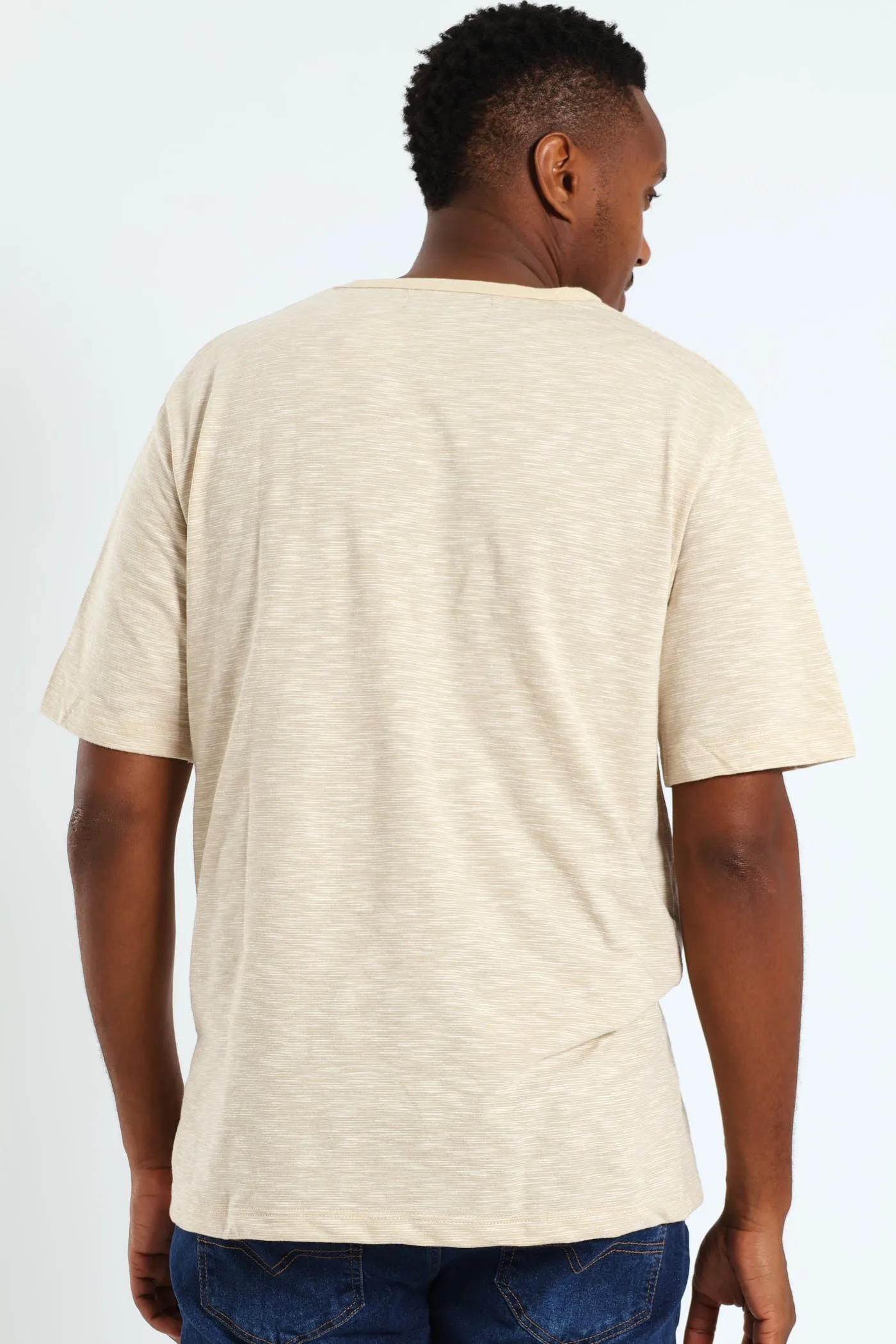 Thin Self Injection Slub Stripe Tee - Taupe