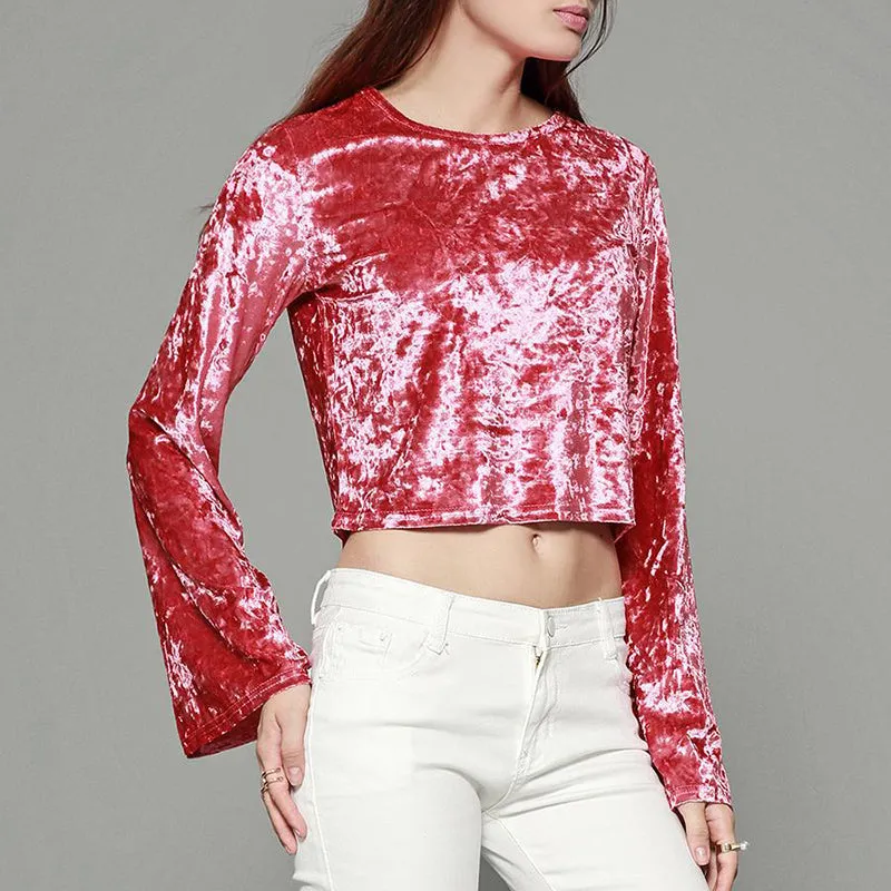 Thin Slim Trumpet Long Sleeve Top Navel Sexy Top