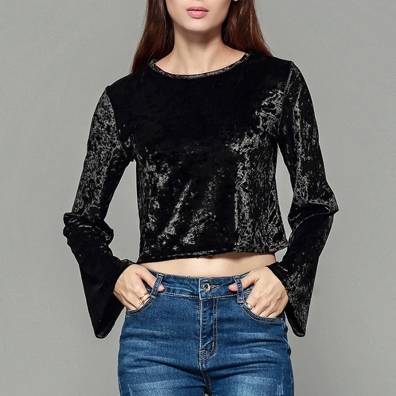 Thin Slim Trumpet Long Sleeve Top Navel Sexy Top