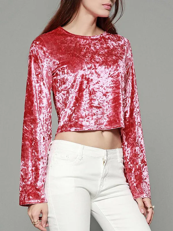 Thin Slim Trumpet Long Sleeve Top Navel Sexy Top