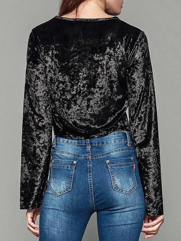 Thin Slim Trumpet Long Sleeve Top Navel Sexy Top