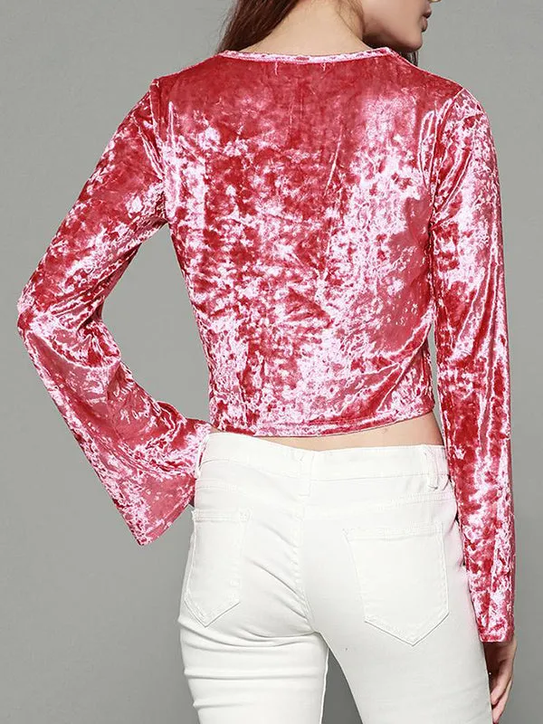 Thin Slim Trumpet Long Sleeve Top Navel Sexy Top