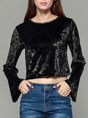 Thin Slim Trumpet Long Sleeve Top Navel Sexy Top