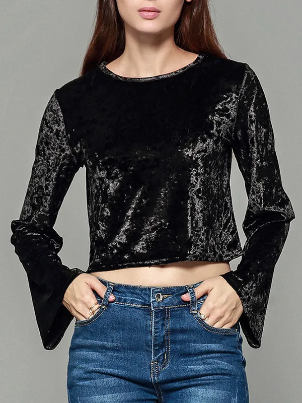 Thin Slim Trumpet Long Sleeve Top Navel Sexy Top