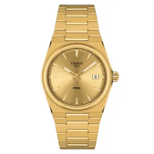 Tissot Clock PRX 35mm Champagne Quartz Steel Finish Pvd Gold Gold T137.210.33.021.00