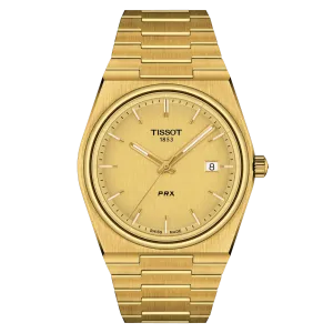 Tissot Clock PRX 39.5mm Champagne Quartz Steel Finish Pvd Gold Gold T137.410.33.021.00