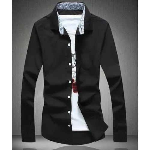 Trendy Shirt Collar Solid Color Simple Slimming Long Sleeve Cotton Blend Shirt For Men - Black Xl