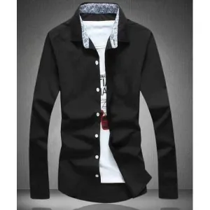 Trendy Shirt Collar Solid Color Simple Slimming Long Sleeve Cotton Blend Shirt For Men - Black Xl