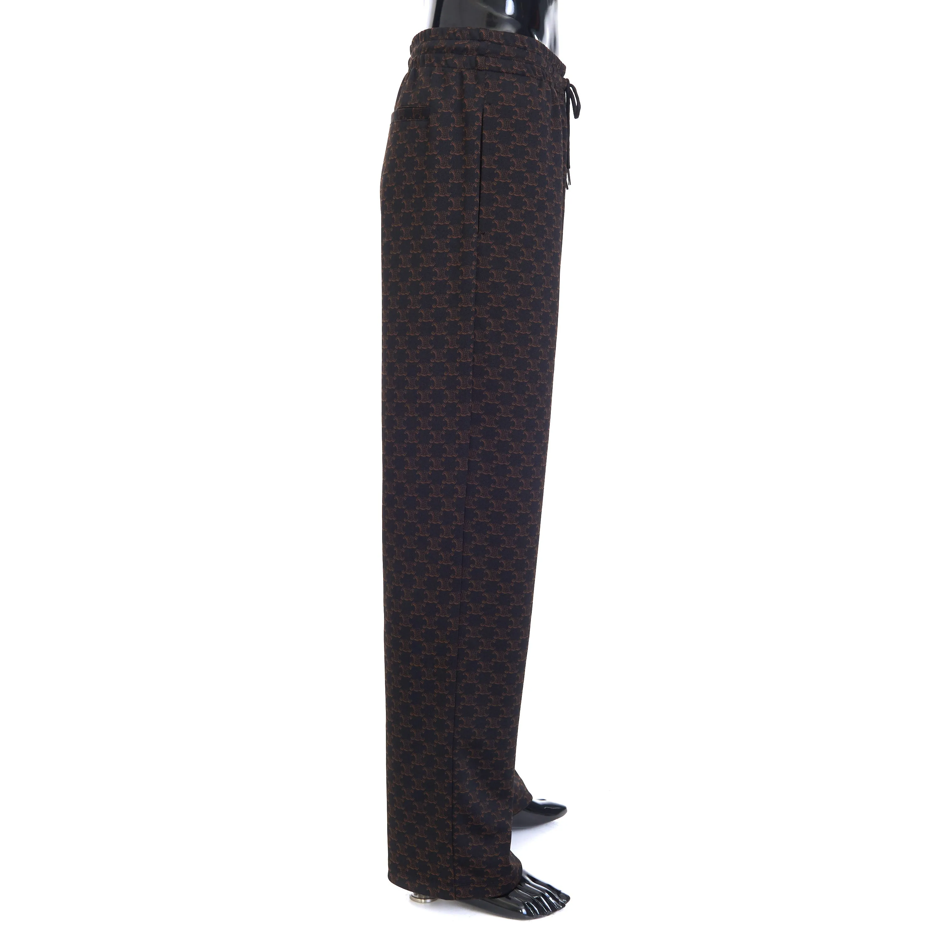 Triomphe Monogram Print Track Pants In Black & Brown Double Face Jersey