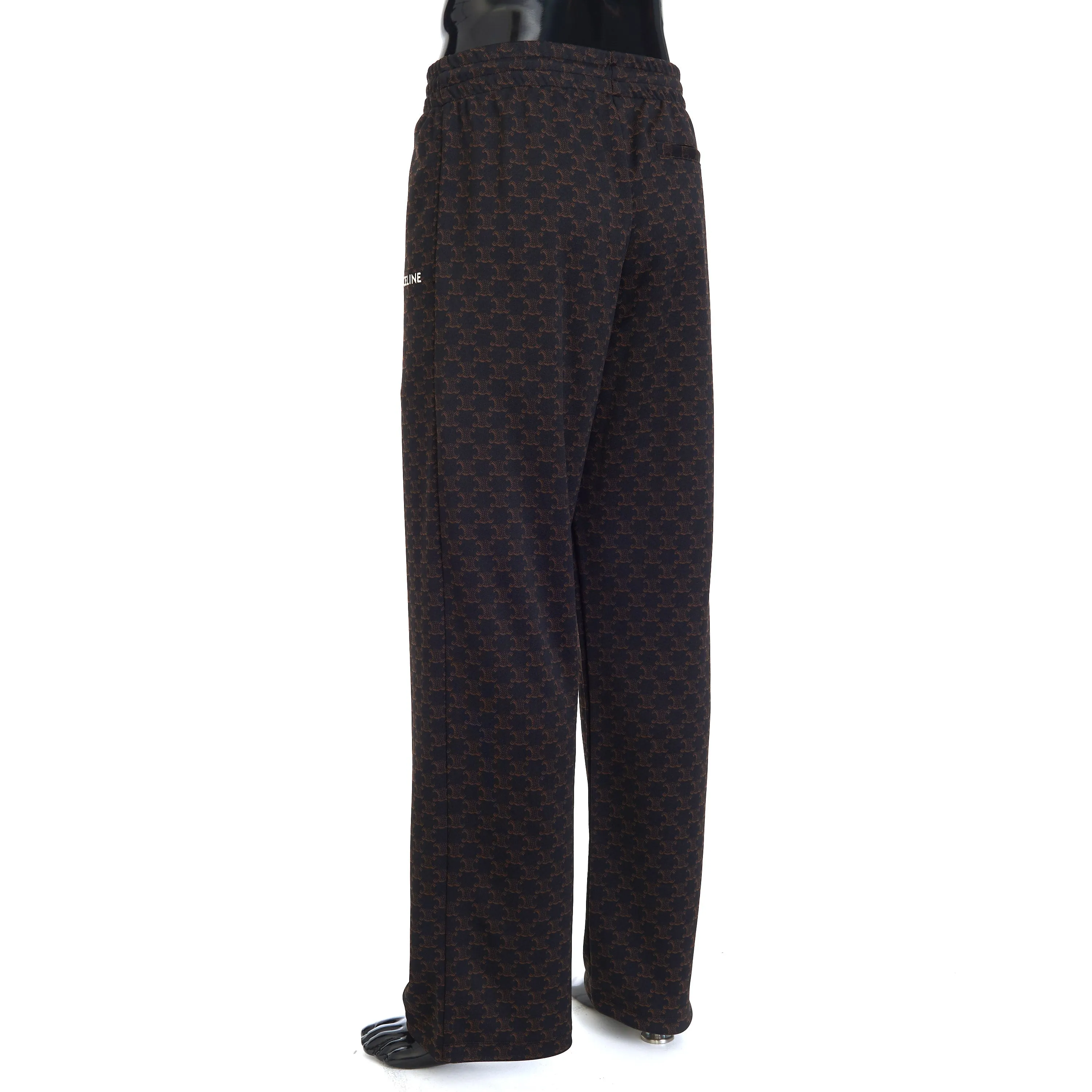 Triomphe Monogram Print Track Pants In Black & Brown Double Face Jersey