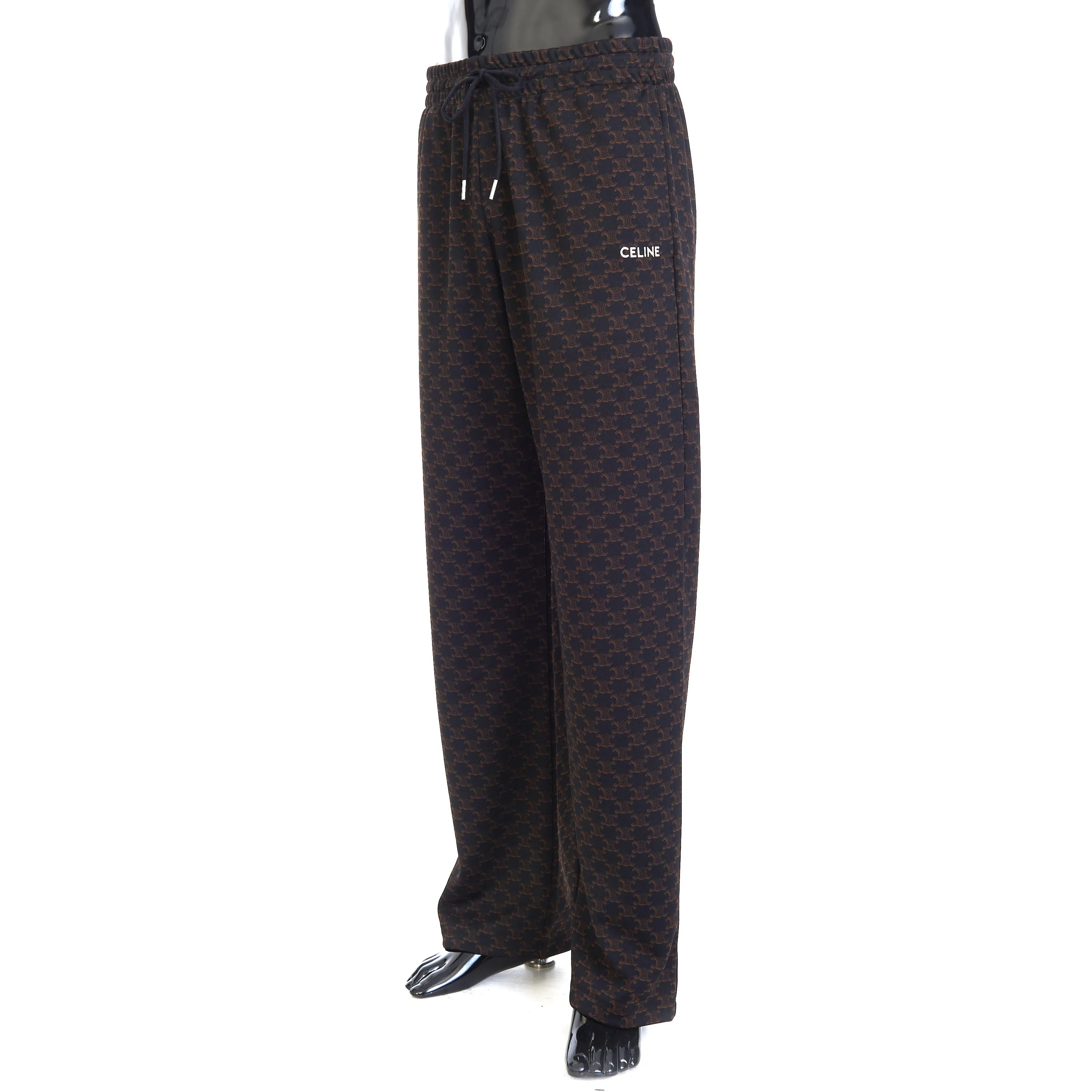 Triomphe Monogram Print Track Pants In Black & Brown Double Face Jersey