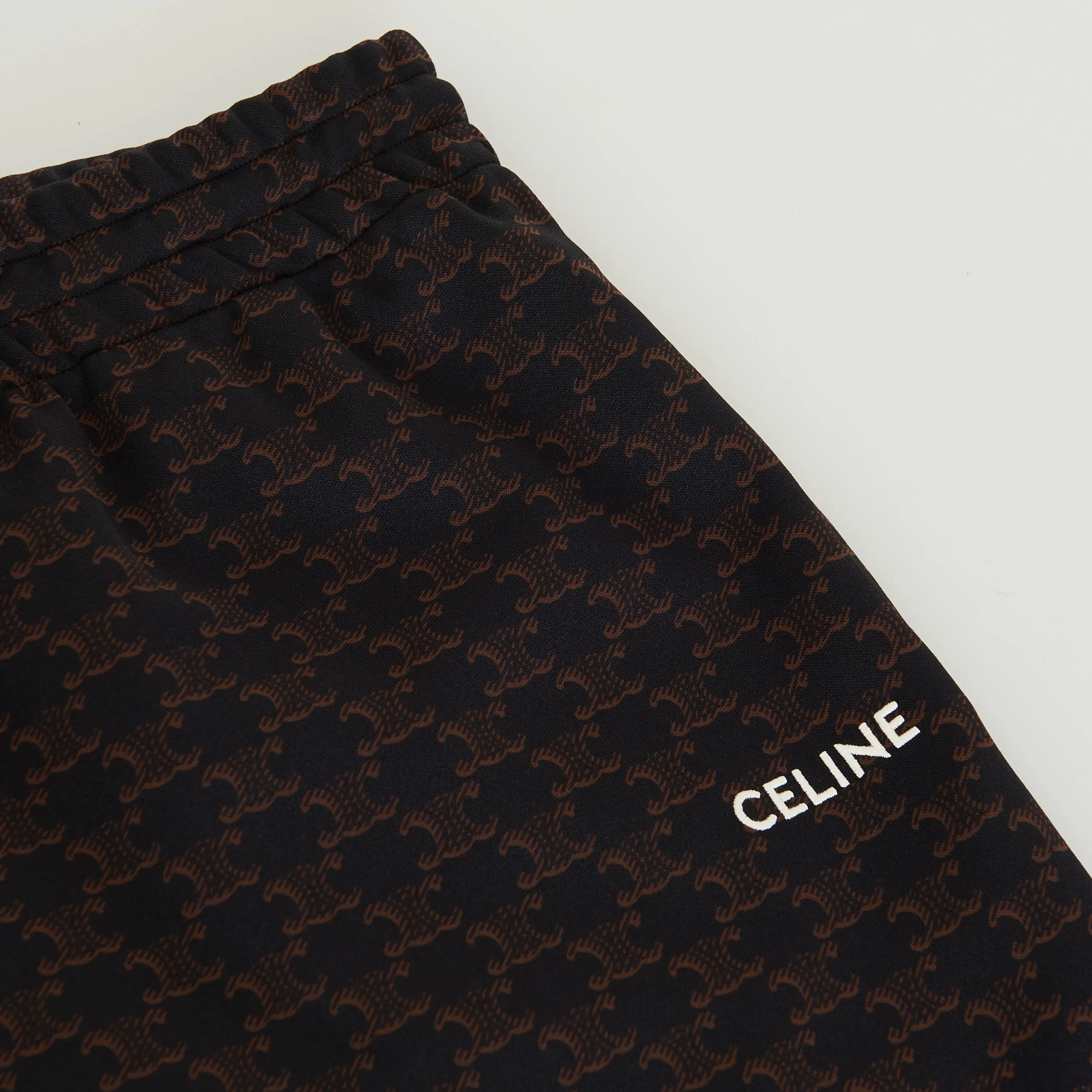 Triomphe Monogram Print Track Pants In Black & Brown Double Face Jersey